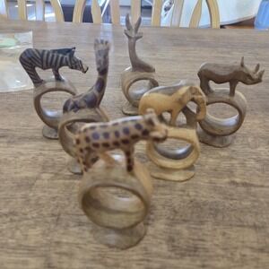Handcarved Wooden African Animal Napkin Holders From Kenya Set Of 6